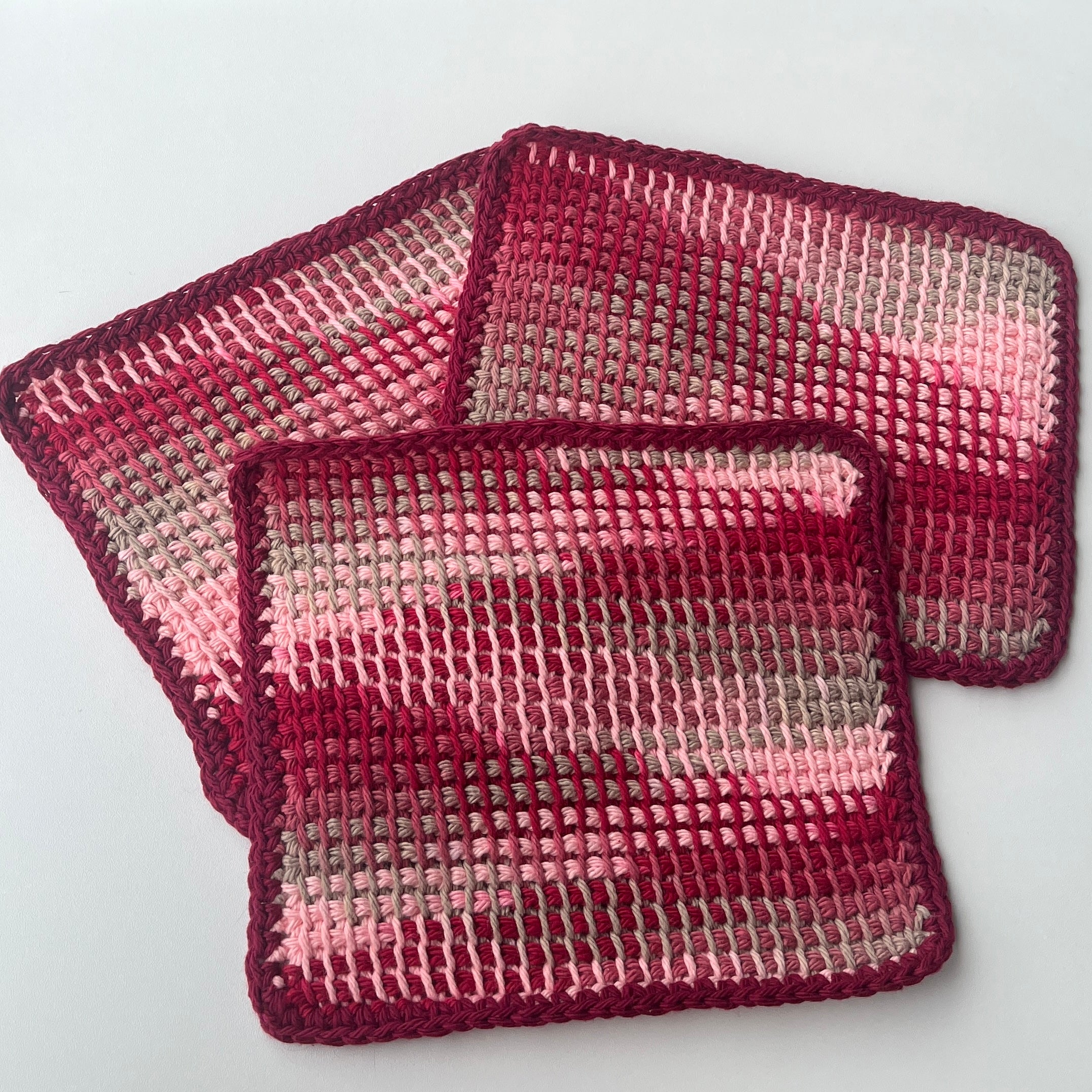 tunisian crochet cloths - set of 3 * desert rose